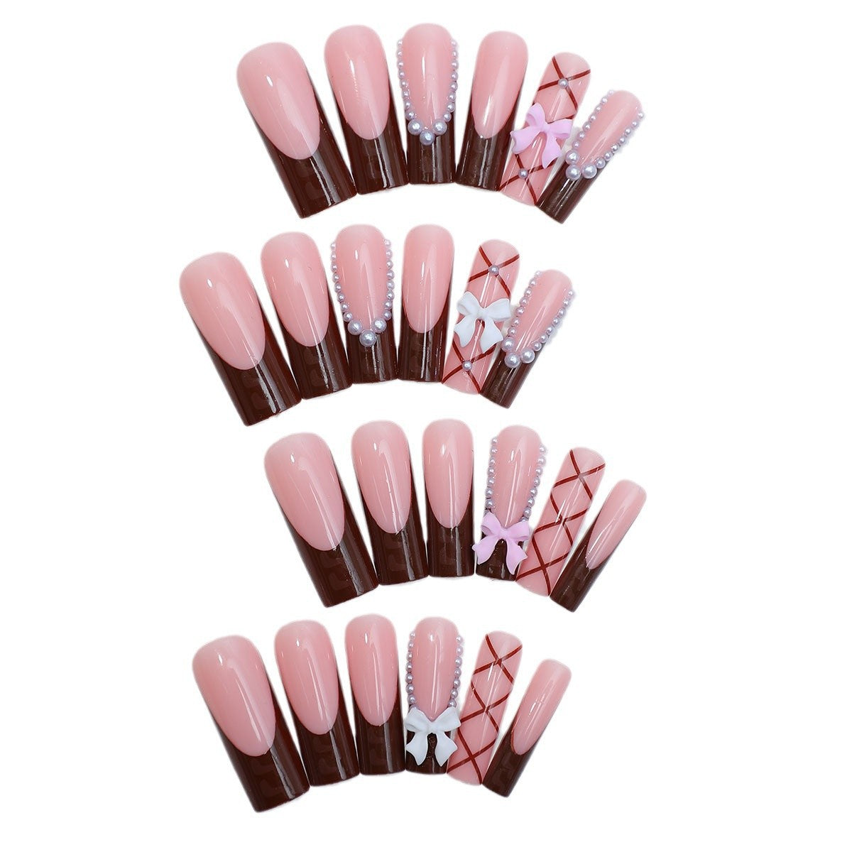 Kreatives Kunstnagelset mit stilvollen Schleifen- und Glitzerakzenten Brehn