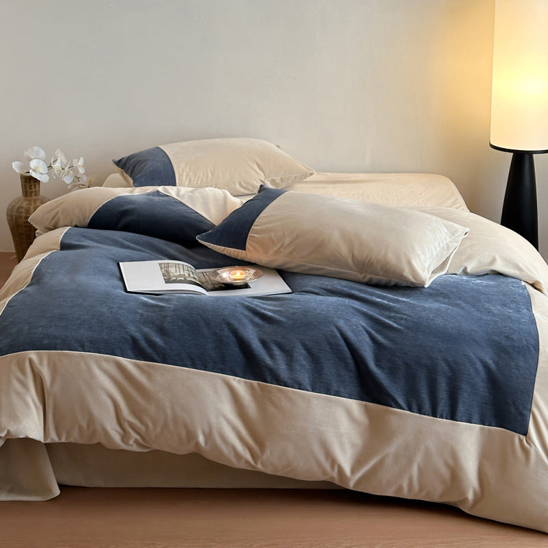 Luxuriöses Samt-Bettwäsche-Set mit floralem Relief und Satin-Rahmen