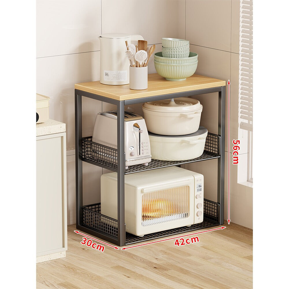 Kompakter Bamboo-Top Rolling Kitchen Utility Cart mit zwei Mesh-Korbregalen