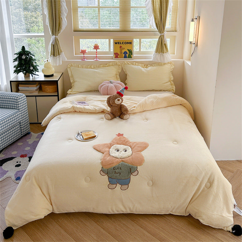 Plüsch Applikation Teddy Mikrofaser Bettbezug Set