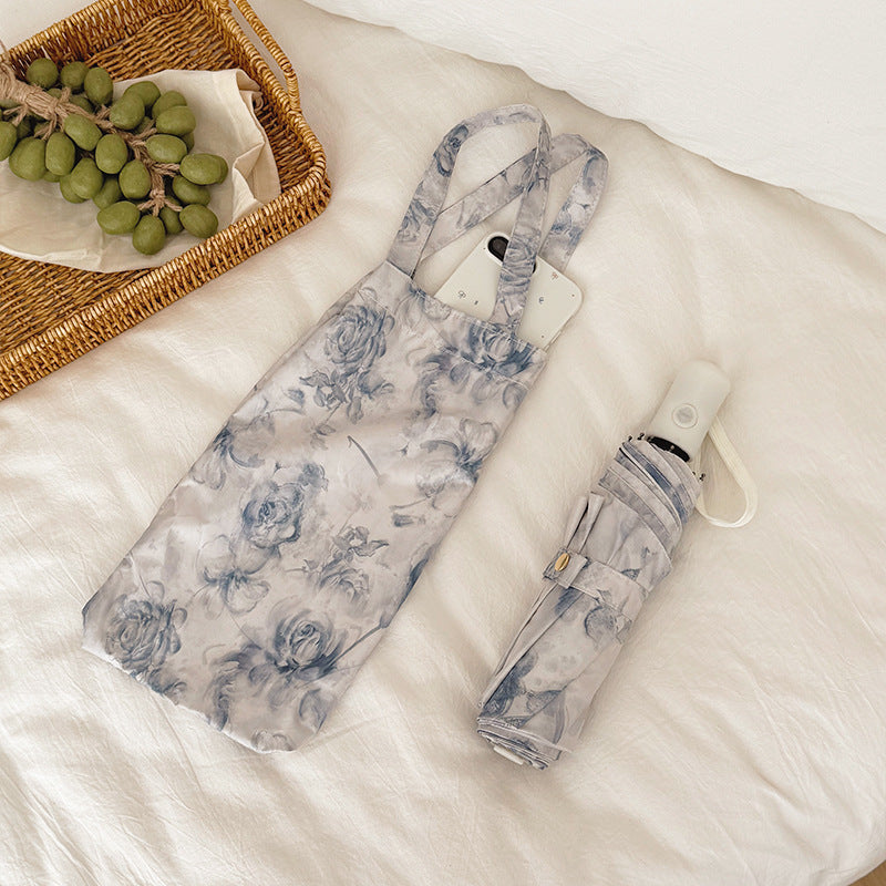 Damen Faltbarer Regenschirm mit floralen Motiven und Tragetasche Brehn