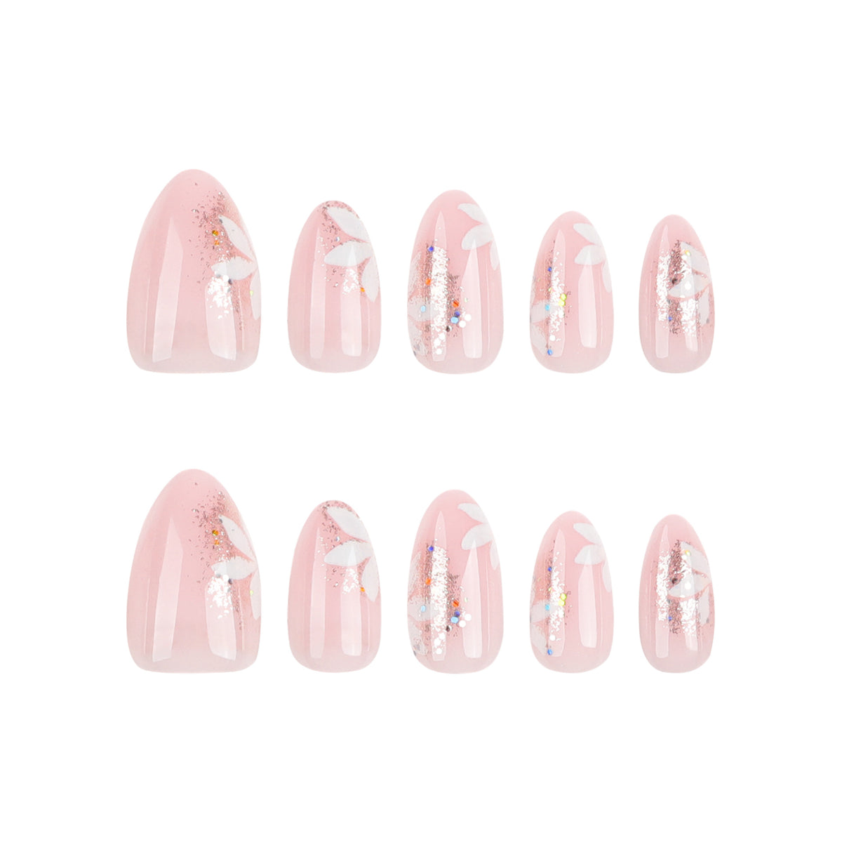Premium Nagelkunst mit floralem Design und Glitzerakzenten Brehn