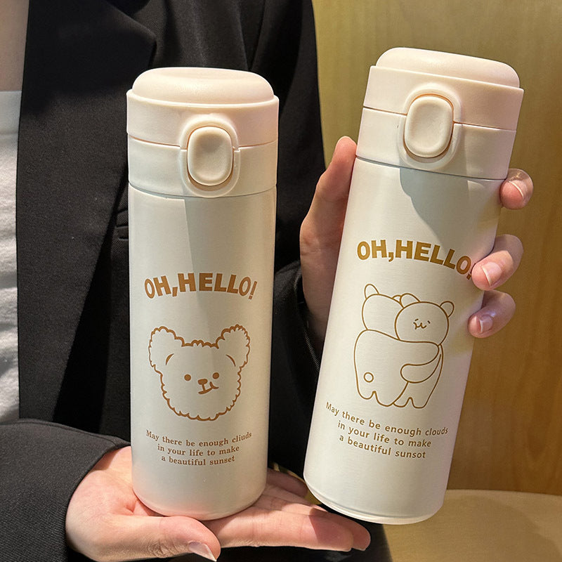 Damen Isolierte Trinkflasche mit süßem Tierdesign und praktischem Klappdeckel Brehn