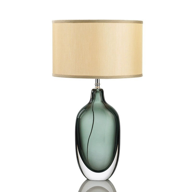 Elegante Glas Tischlampe mit natürlichem Stoffschirm