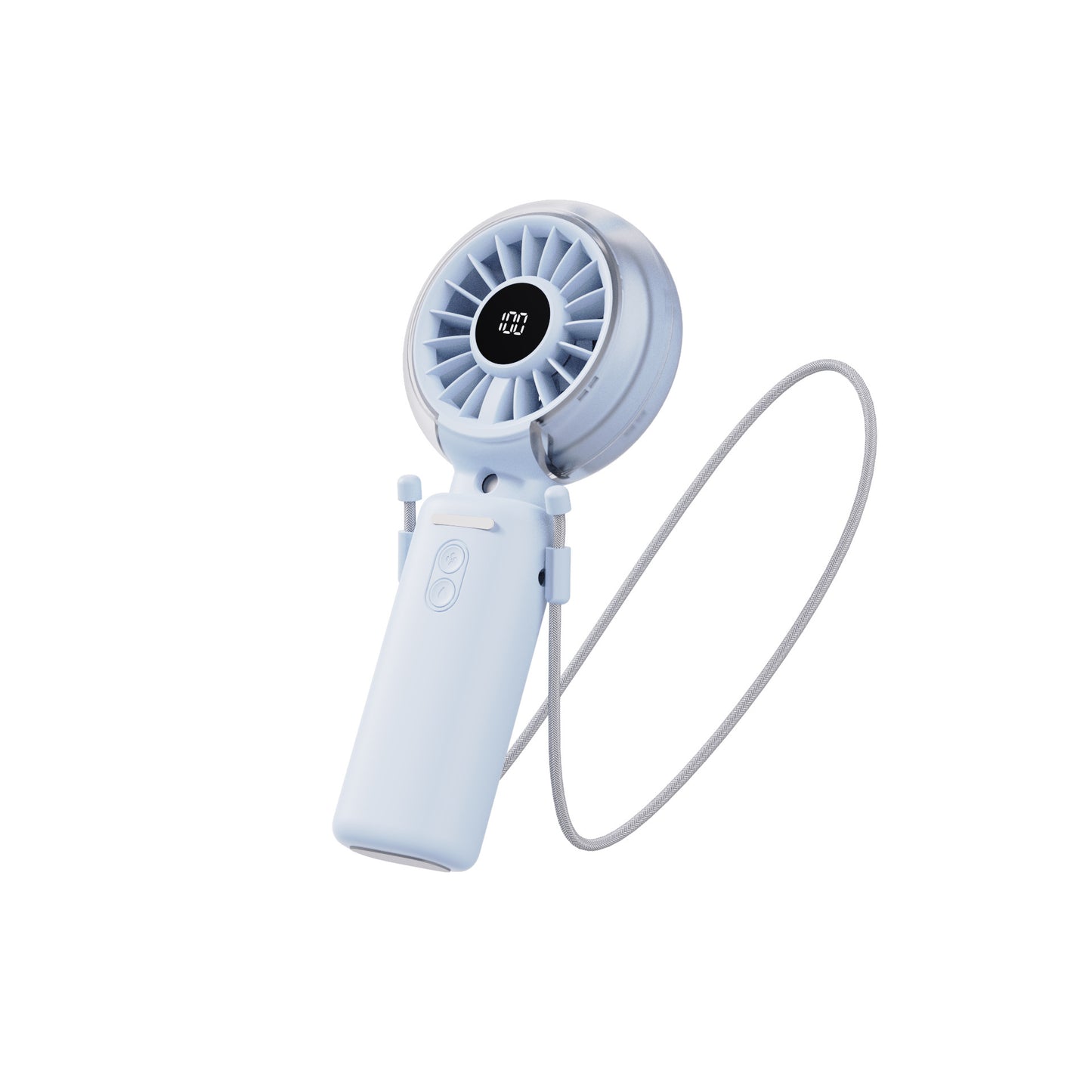 Kühlender faltbarer wiederaufladbarer Handventilator mit digitaler Batteriestandsanzeige und abnehmbarem Nackenband Brehn
