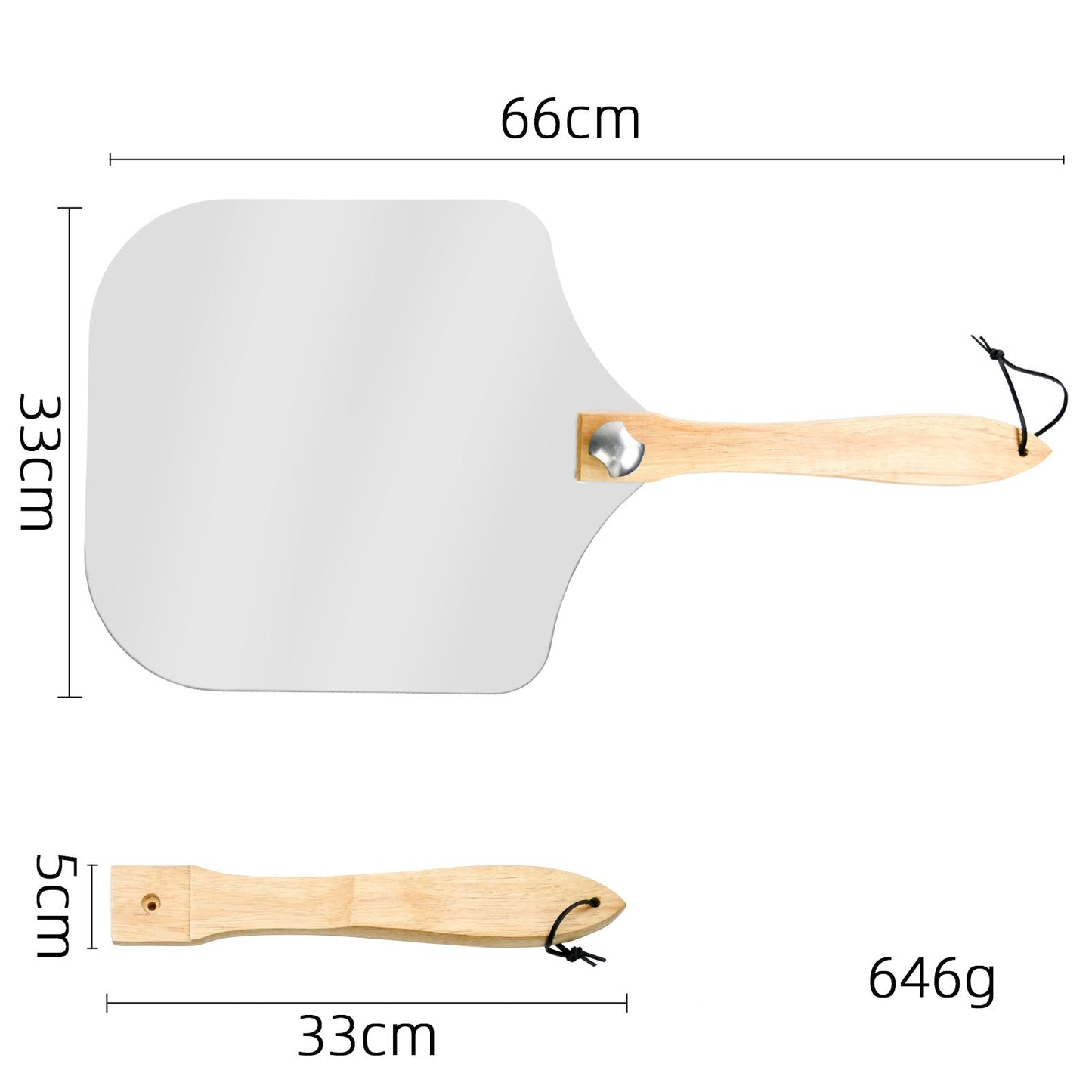 professionelles Pizzaschaufel-Set mit zusammenklappbarem Buchenholzgriff, Aluminium-Schaufel und Edelstahl-Rocker-Cutter Brehn