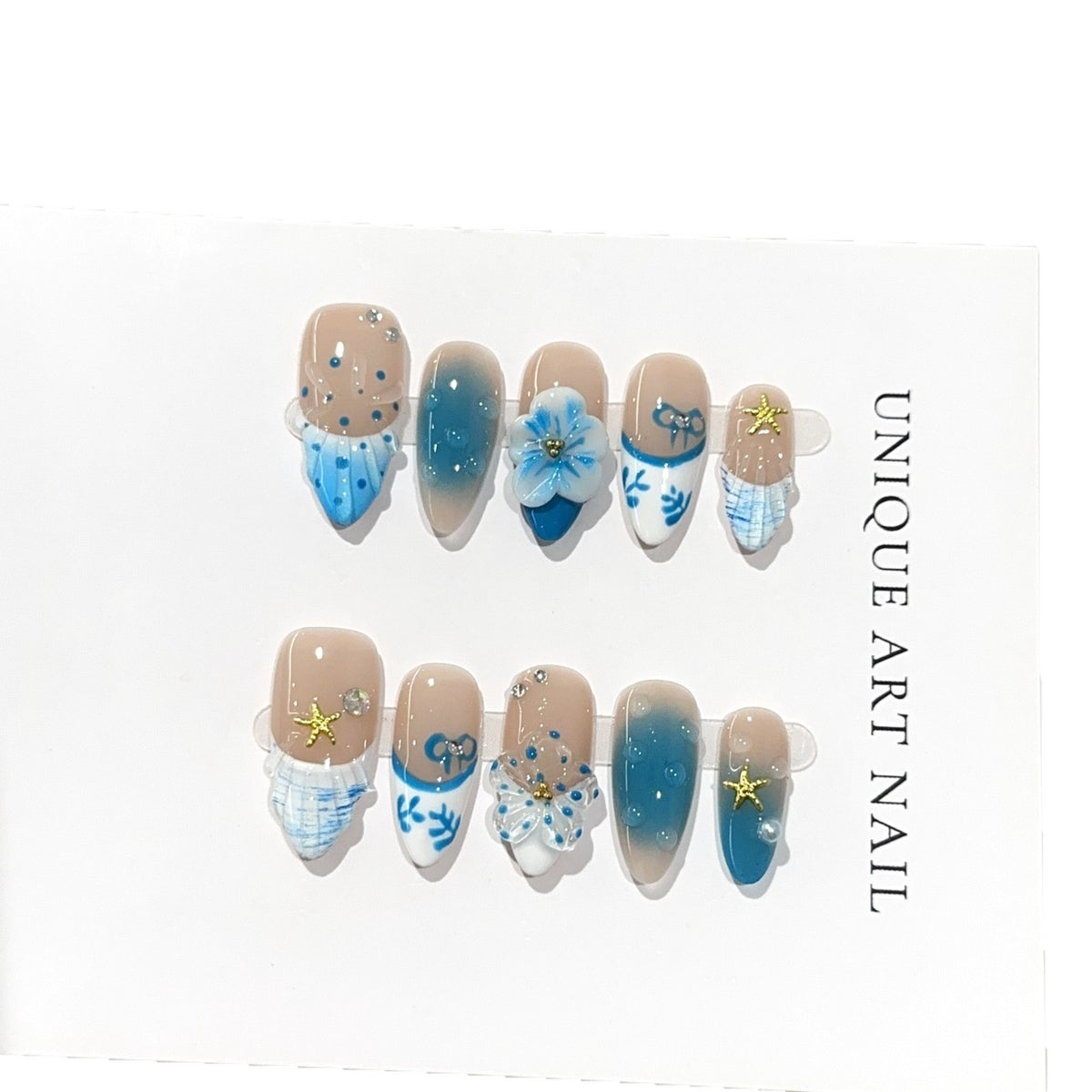 Künstlerisches vom Ozean inspiriertes Press-On-Nagelset