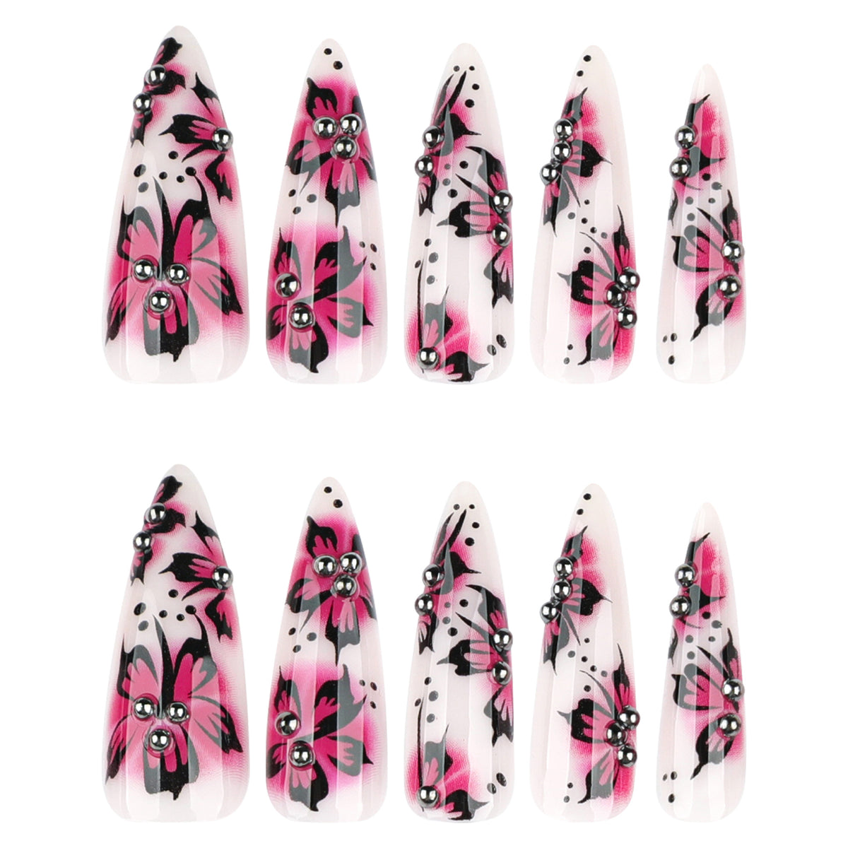 Kunstvolle Nagelkunst mit Blumen-Design und Strass-Akzenten Brehn