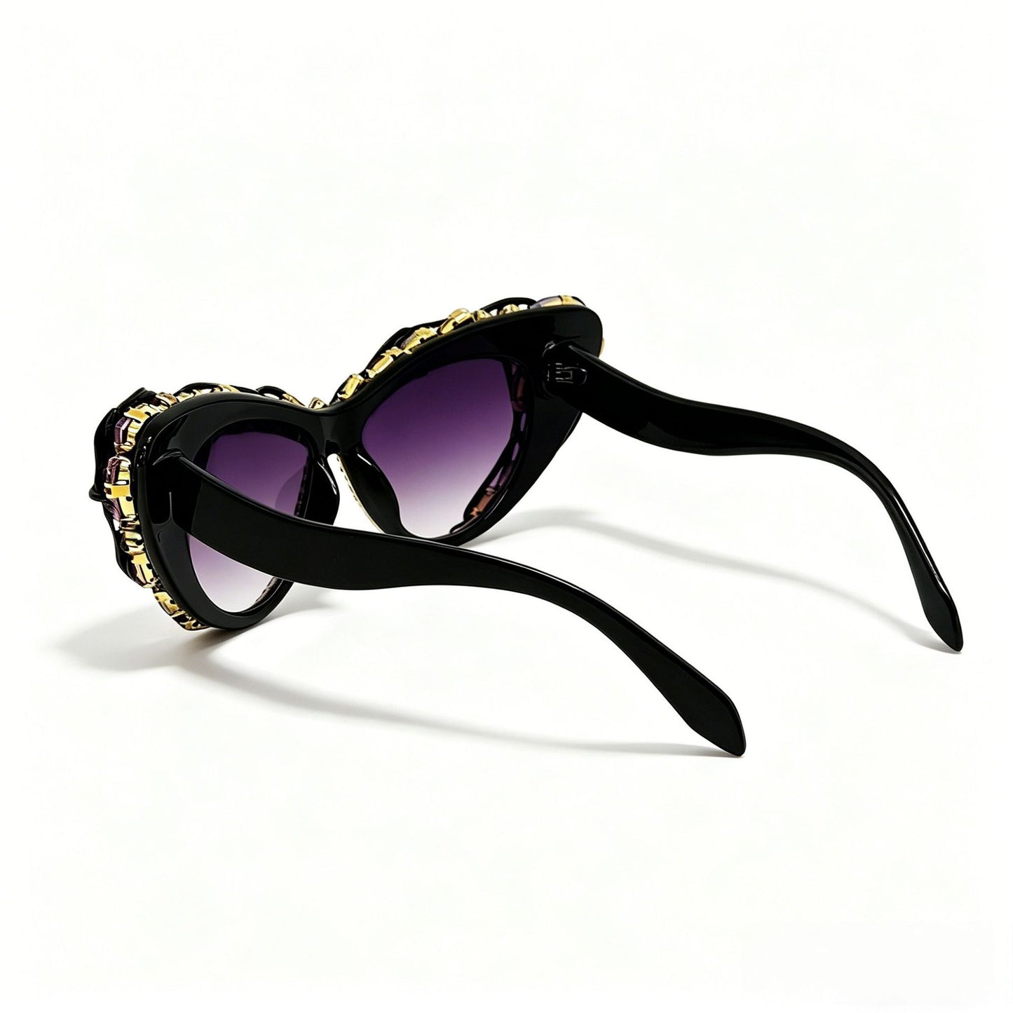 Damen Cat-Eye-Sonnenbrille mit funkelndem Kristallrahmen und kunstvollen Verzierungen Brehn