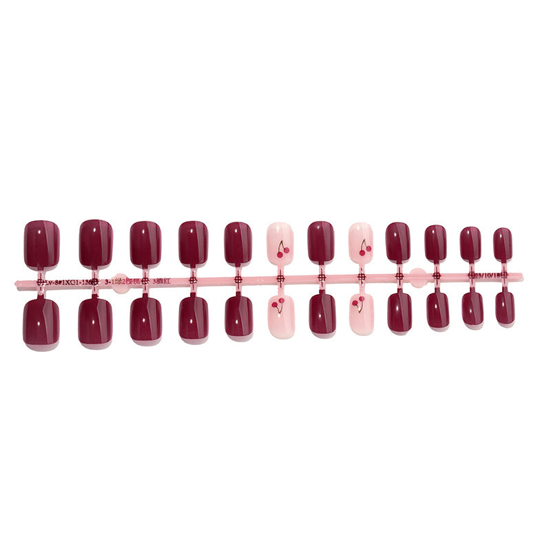 Elegantes Press-On-Nagel-Set mit Kirschakzent-Design Brehn