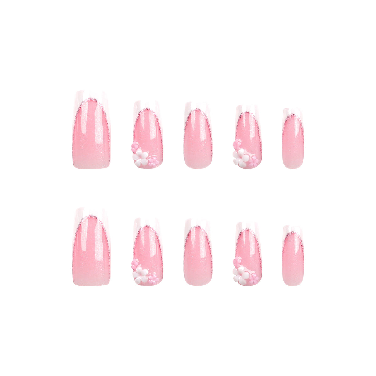 Kunstvolle Nagelverlängerungen mit Glitzer- und Blumenakzenten Brehn