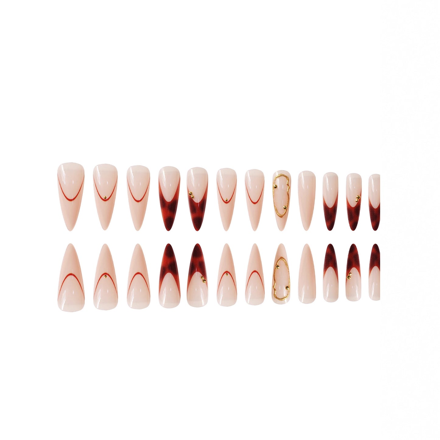 Stiletto Press-On Nagelkunst Set mit eleganten goldenen Akzenten Brehn