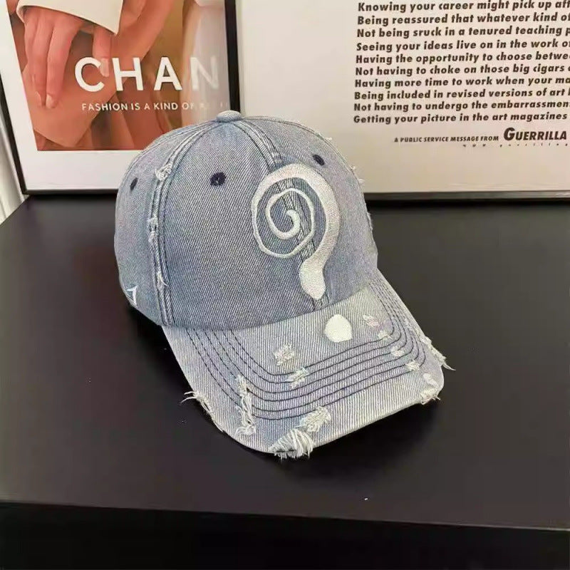 Damen Destroyed Denim Baseballcap mit Grafikdesign Brehn