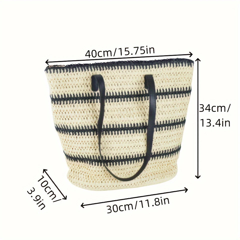 Elegante Raffia Einkaufstasche mit Ledergriffen Brehn