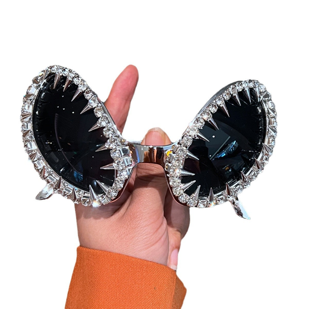 Damen futuristische Statement-Sonnenbrille mit funkelndem Kristallrahmen Brehn