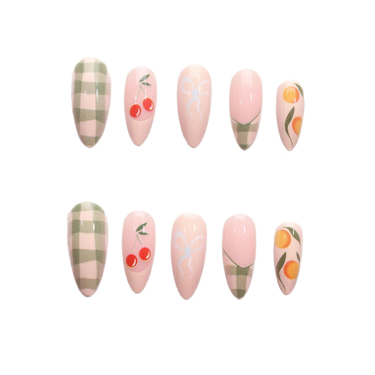 Künstlerisches Press-On Nagelkunst-Design-Set mit Frucht-Akzenten Brehn