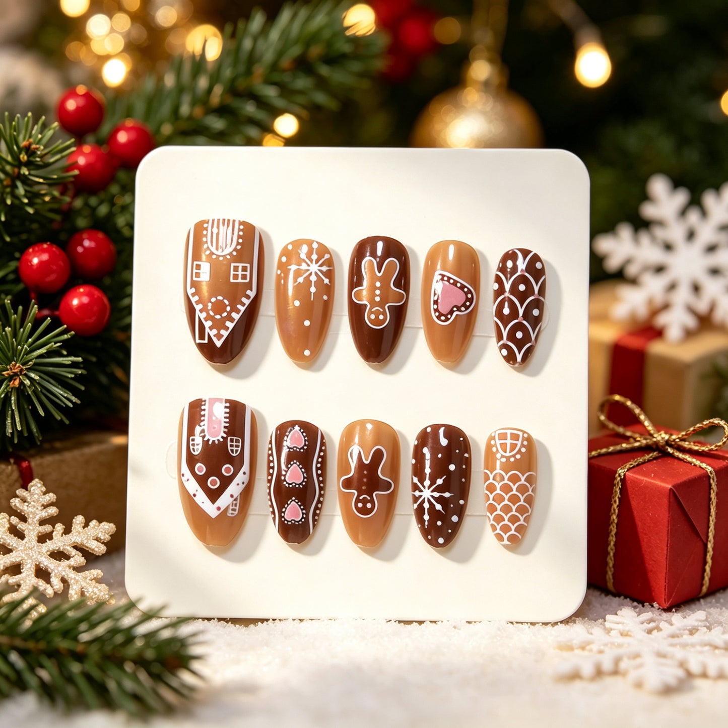 Lebkuchen-Themen Urlaub Press-On Nagelkunst Set Brehn