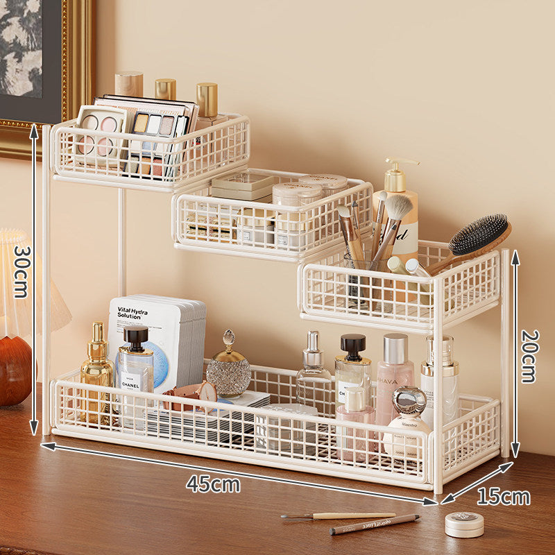 Multi-Tier Metallnetz Kosmetikorganizer mit Taschentuchhalter und verstellbaren Regalen