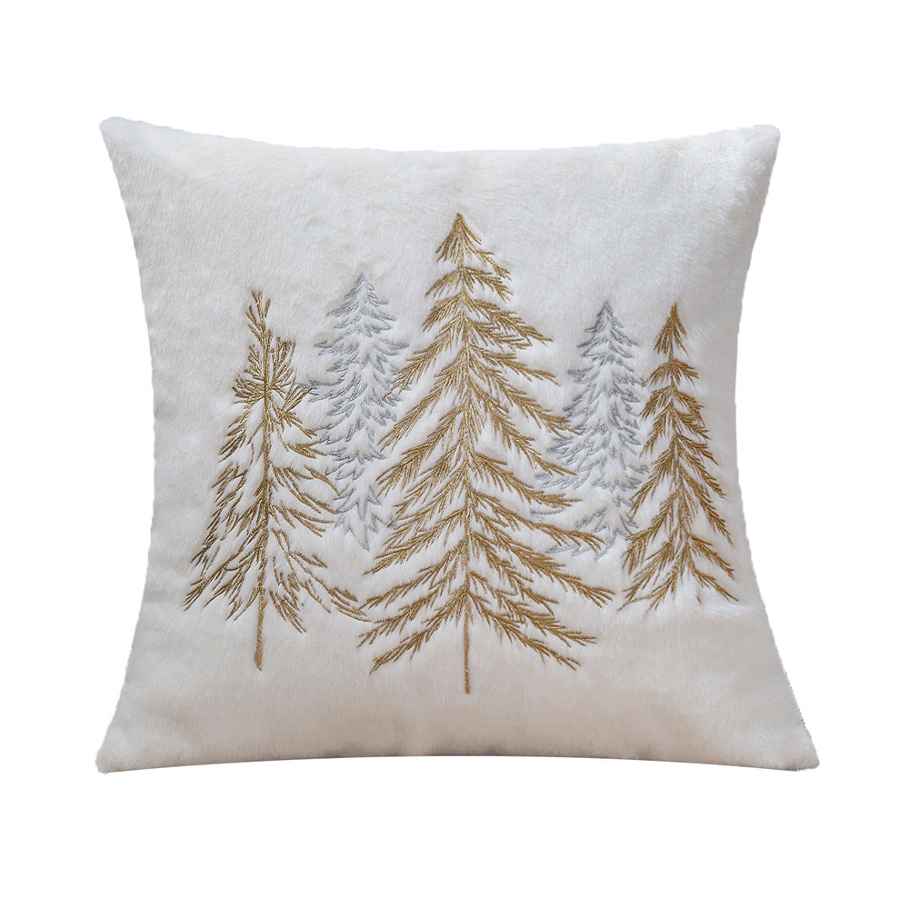 Quadratischer Zierkissenbezug aus Kunstfell mit gesticktem Tannenbaum‑Motiv Brehn