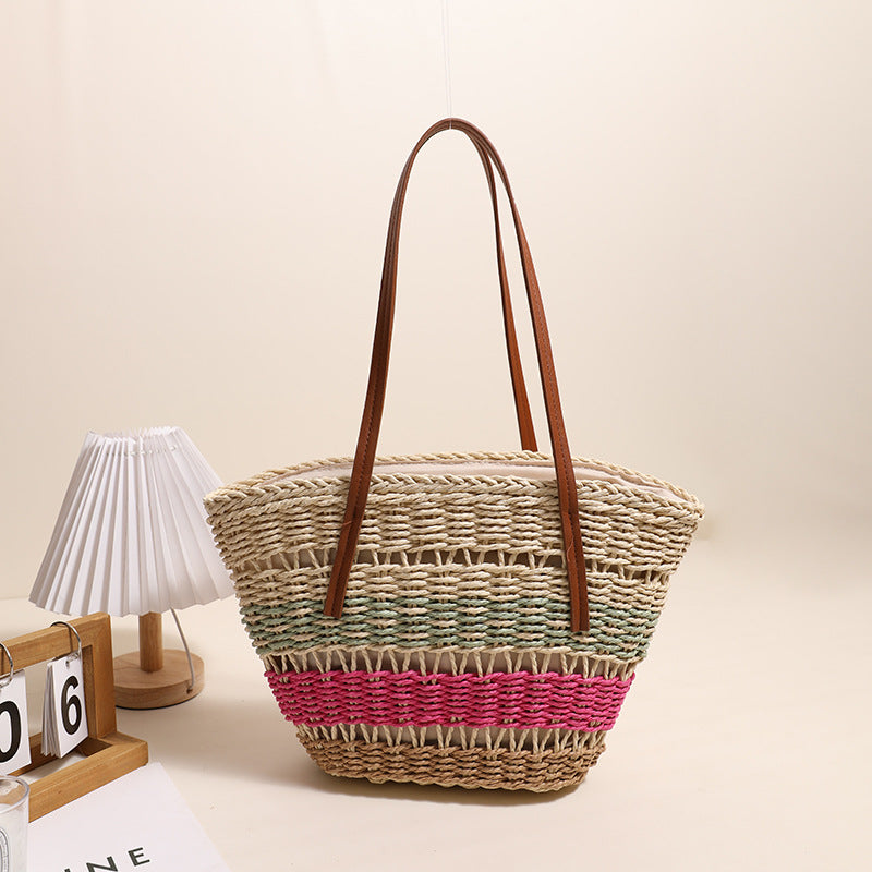 Damen Handgeknüpfte Strandtasche mit eleganten Ledergriffen Brehn