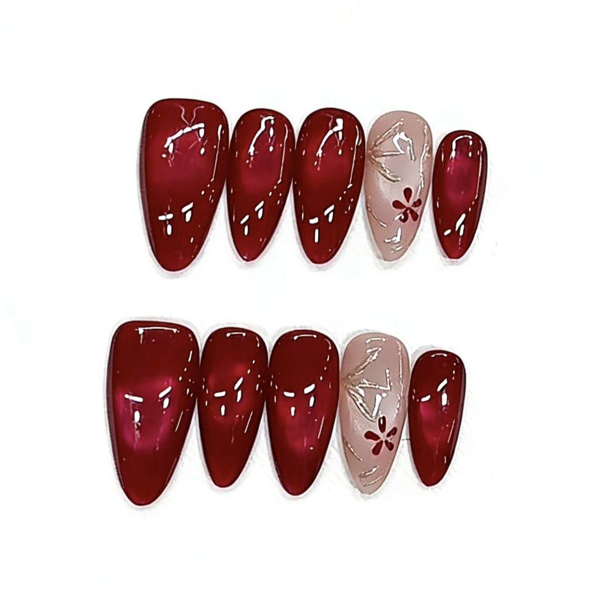 Elegantes rotes Press-On-Nagelkunst-Set Brehn
