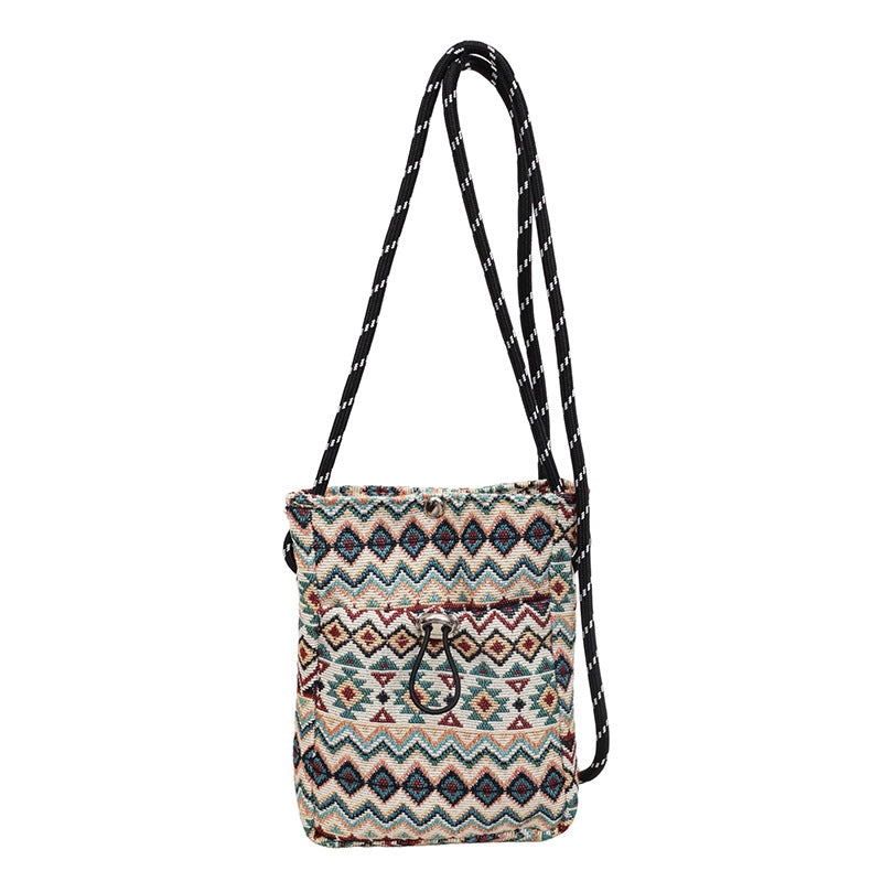 Bohemian gemusterte Kordelzug-Handtasche