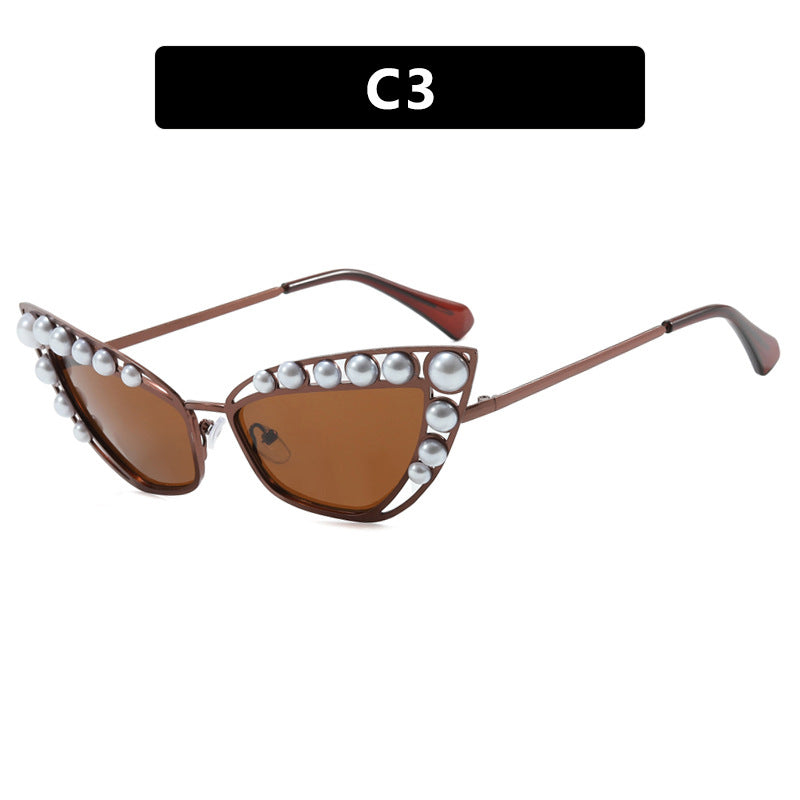 Damen Cat-Eye Sonnenbrille mit exklusivem Perlenspitzen-Rahmen Brehn