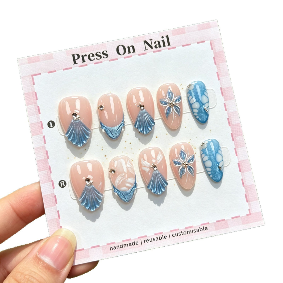 Künstlerisches Muschel Press-On Nagelset