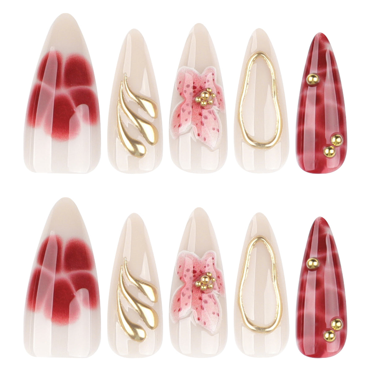 Kunstvolle Stiletto-Nägel mit eleganten Blumendesigns und Glitzerakzenten Brehn