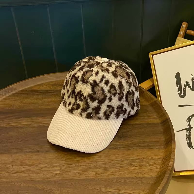 Damen Leopard-Print Fleece Baseballcap Brehn