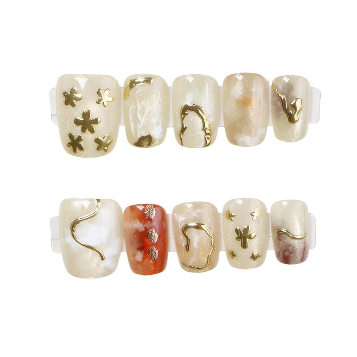 Elegantes Press-On-Nagelkunst-Set mit einzigartigen metallischen Designs Brehn