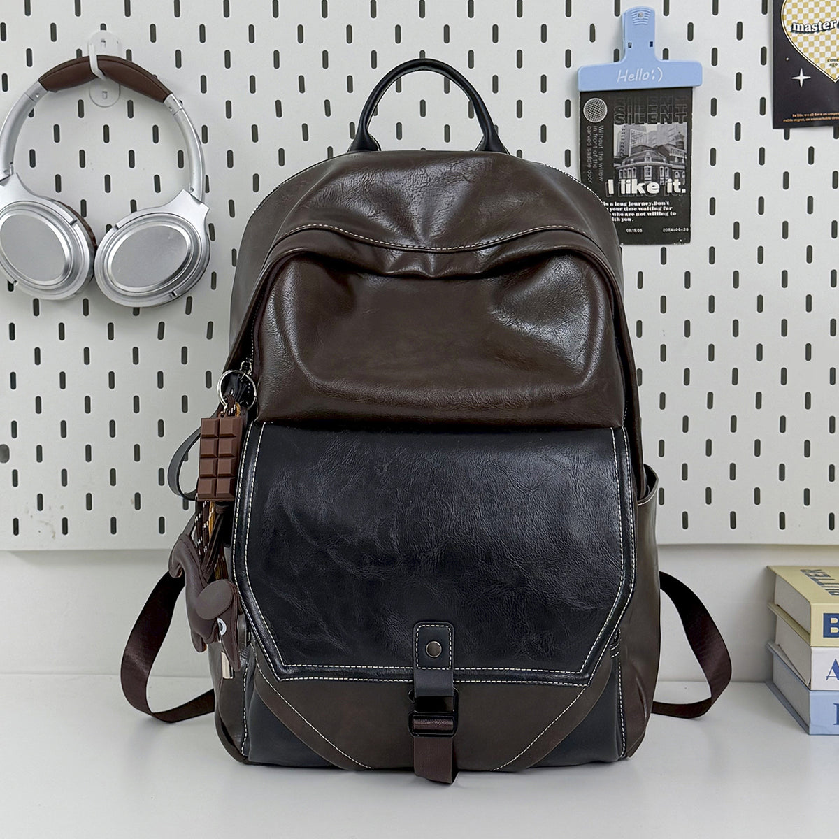 Stylischer Mehrfachfach-Leder-Laptop-Rucksack Brehn