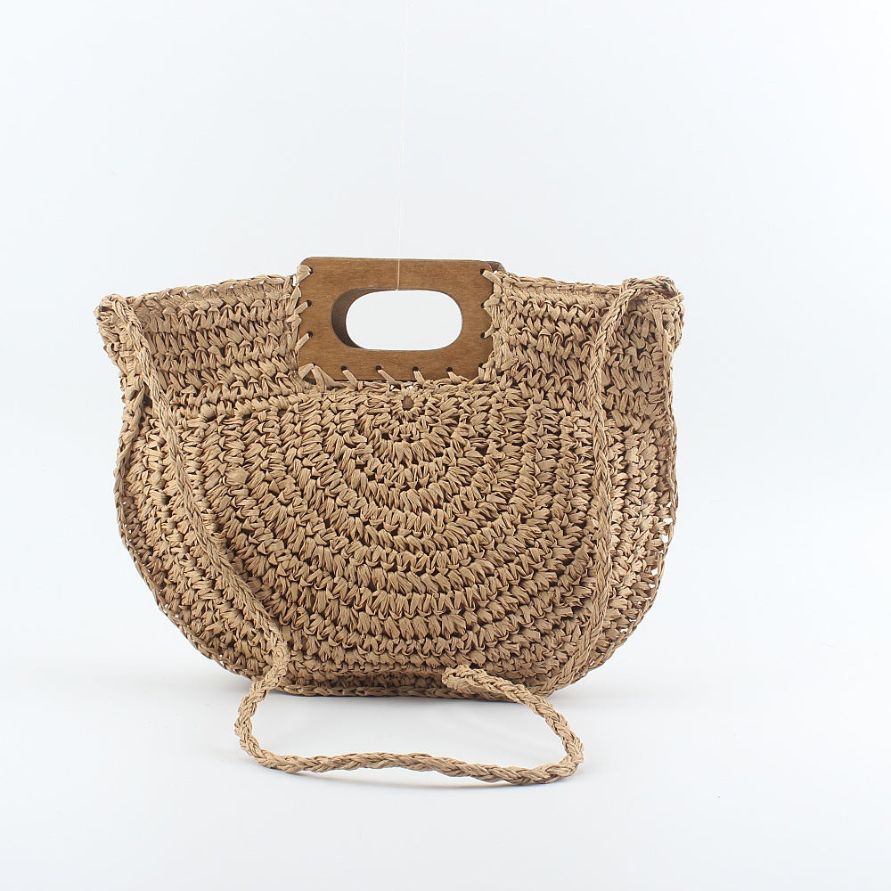 Handtasche Aus Handgewebtem Naturmaterial mit Stilvollem Holzgriff Brehn