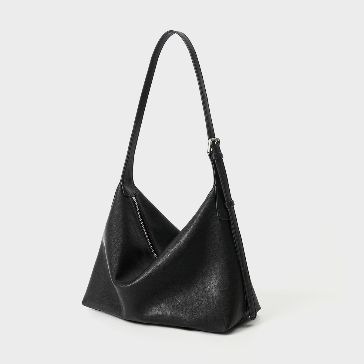 Weiche Slouch Hobo Schultertasche mit verstellbarem Schnallenriemen und diagonaler Reißverschlusstasche