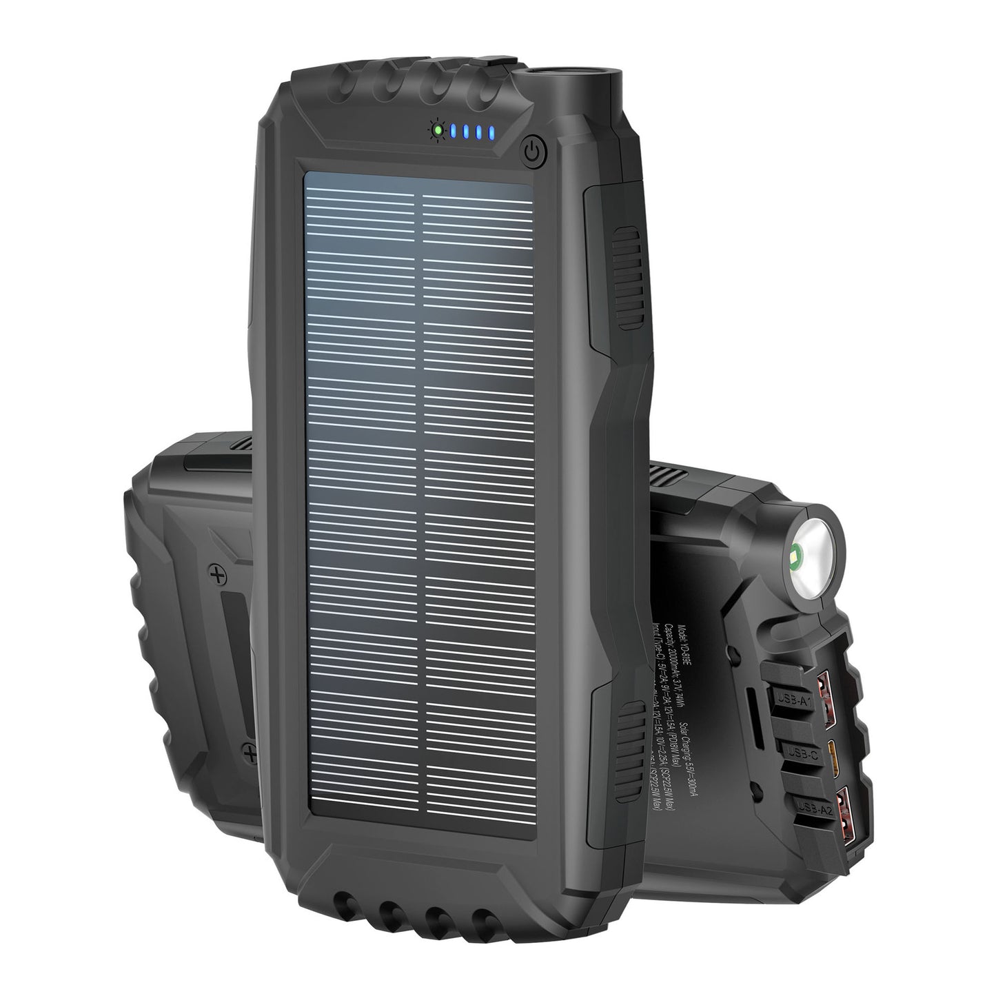 Solarbetriebene Powerbank mit Taschenlampe und Schnellladefunktion Brehn