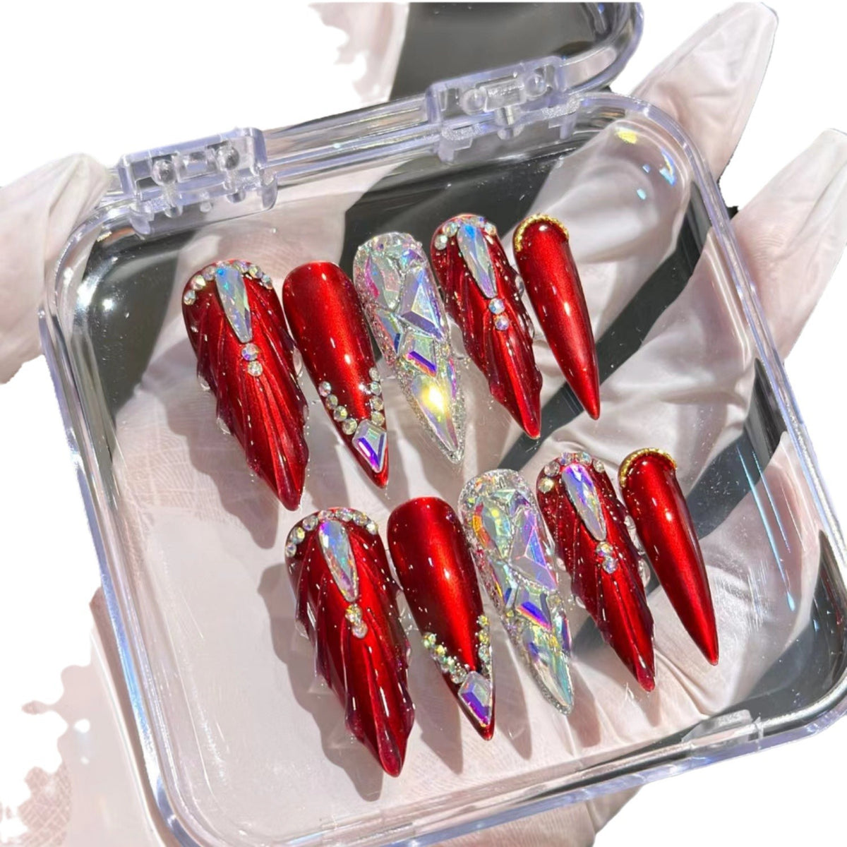 Premium dekorativer spitz zulaufender Press-On-Nagelset