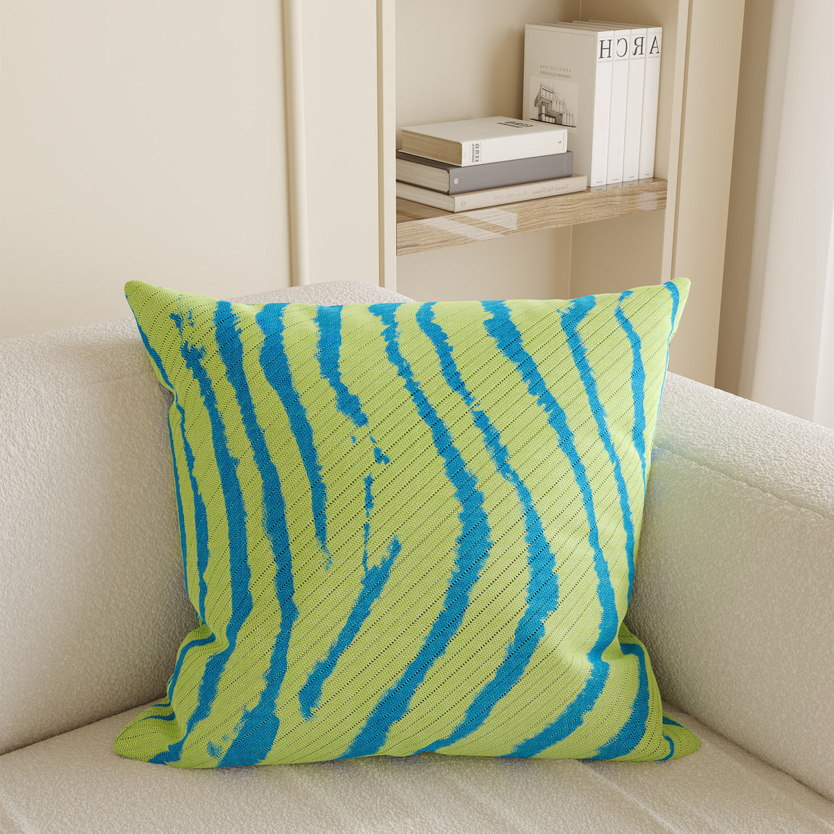 Decorative Knitted Striped Square Throw Pillow Cover with Textured Ribbed Weave and Hidden Zipper