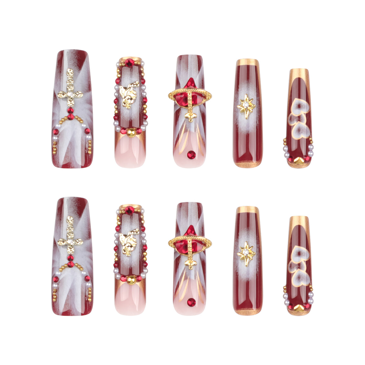 Kunstvolle Nagelkunst mit Glitzer- und Herzmotiven Brehn