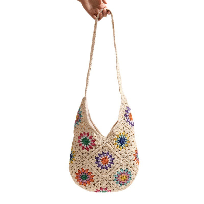 Handgefertigte Gehäkelte Tasche mit Buntem Blumendesign Brehn