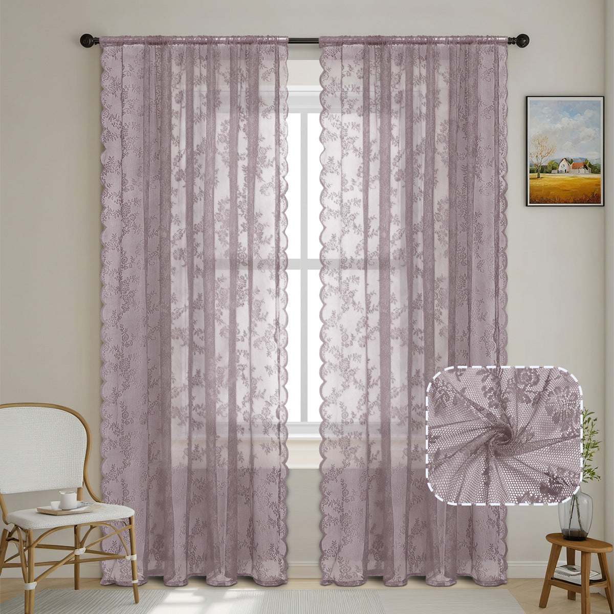 Elegante florale Spitzenfensterbehänge