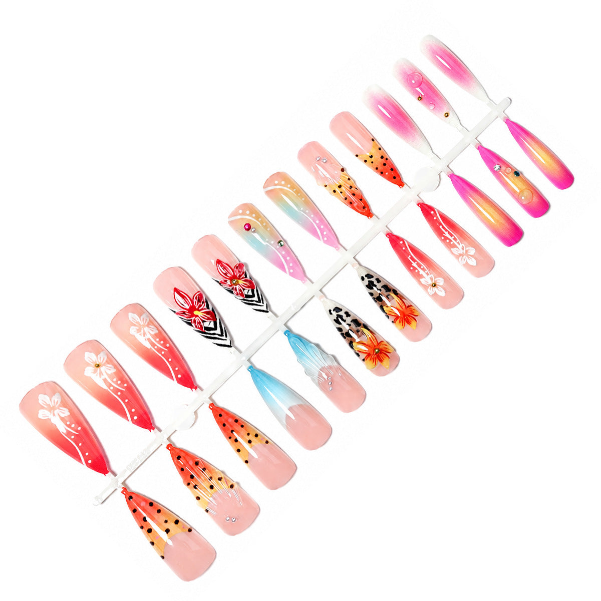 Künstlerisches Premium Press-On Nail Set mit floralen und tierischen Designs Brehn