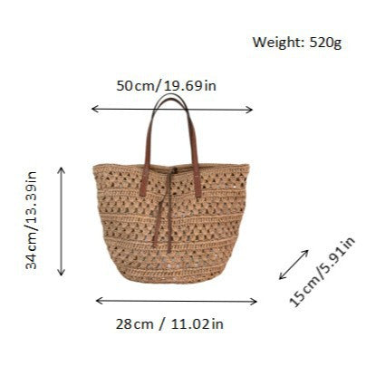 Handtasche Aus Geflochtenem Naturmaterial mit Ledergriffen Brehn