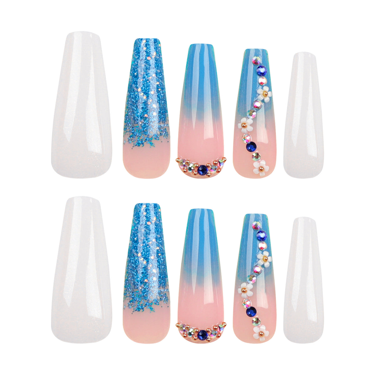 Kunstvolle Nagelverlängerungen mit floralem Ombre-Design Brehn