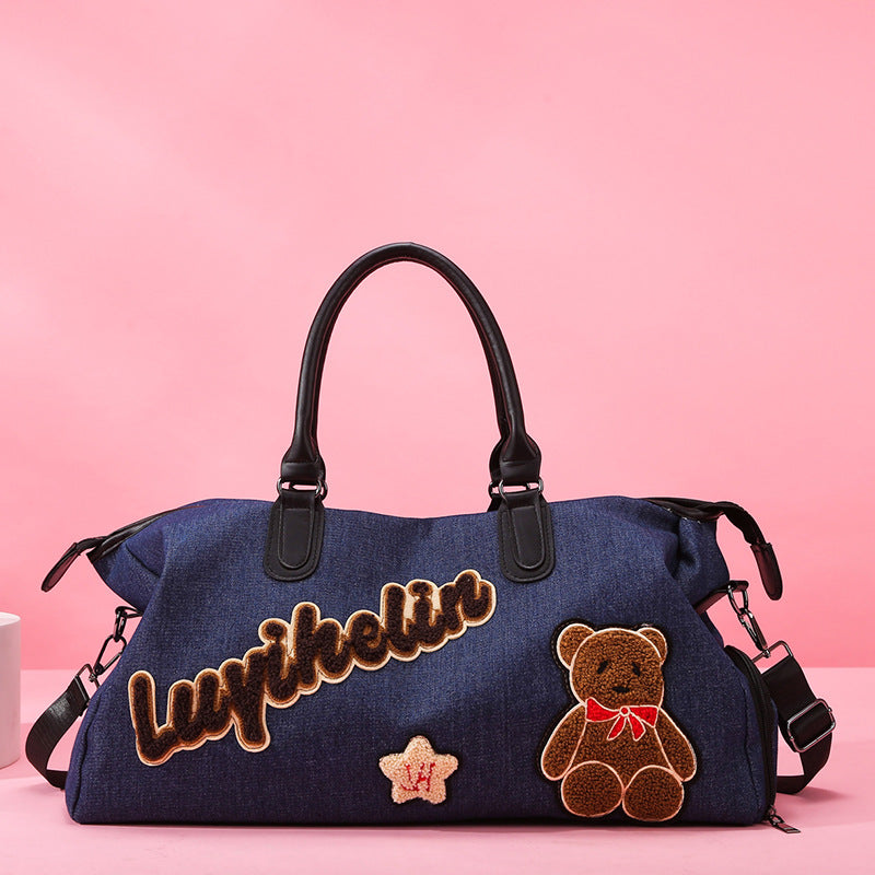 Niedliche bestickte Denim-Duffle-Tasche Brehn