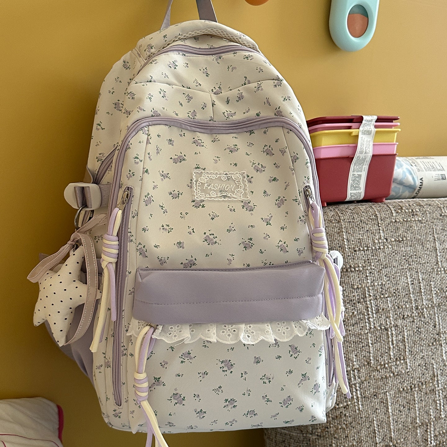 Elegante Floral-Print Multi-Compartment Schulranzen