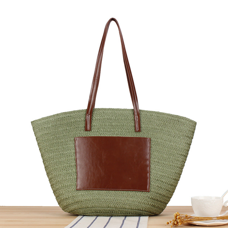 Trendige Strandtasche Aus Geflochtenem Bast und Lederakzenten Brehn