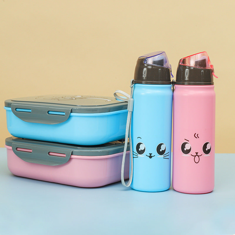 Süße Katzenkopf Wasserflasche und Brotdosen-Set