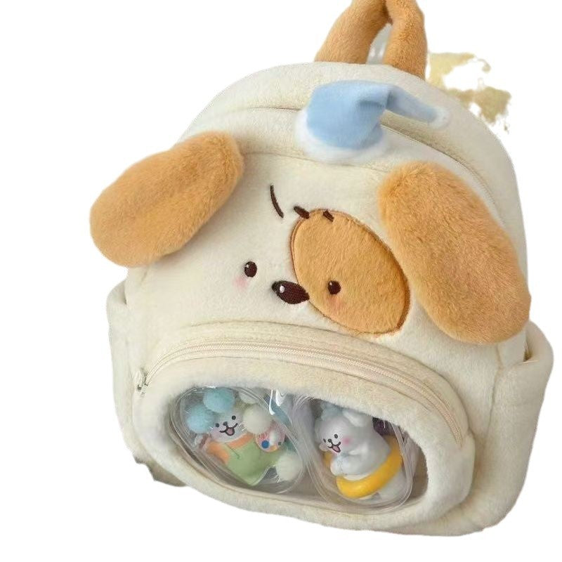 Plüschhund Rucksack mit Transparentem Sichtfenster Brehn