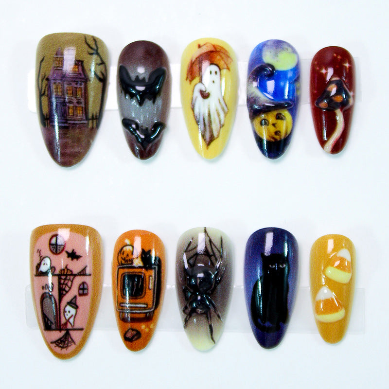 Halloween Kunstnagelset mit kreativen Geister-, Kürbis- und Tierdesigns Brehn
