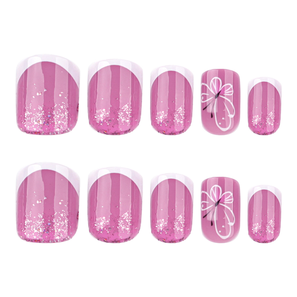 Kunstvolle Nagelkunst mit Glitzer und Schmetterlingsdesign Brehn